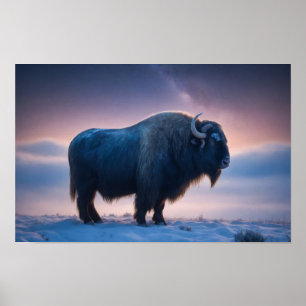 Poster Bison Selvagem Majestosa Animal Uma Noite de Galáx