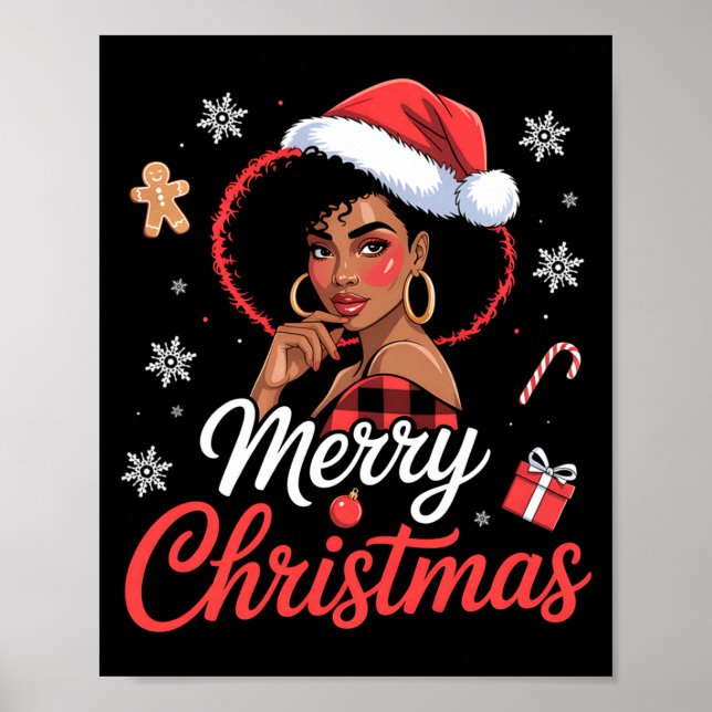 Poster Black African Girl American Merry Christmas Santa  (Frente)