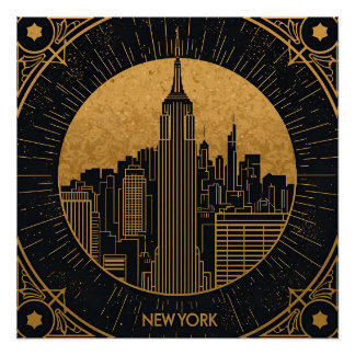 Póster Black and Gold Art Deco Backdrop