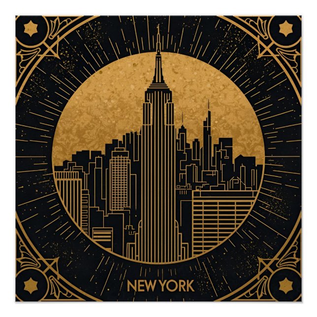 Póster Black and Gold Art Deco Backdrop (Frente)