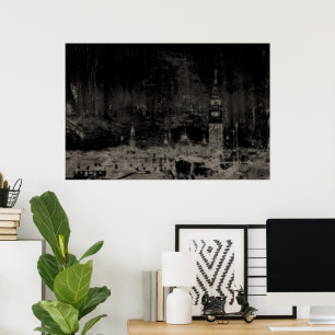 Poster Black and Taupe Distress Skyline Veneice Itália