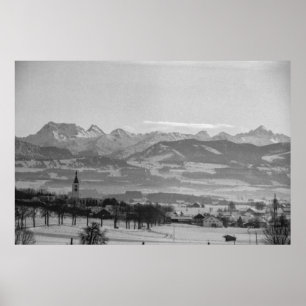 Poster Black and White 1968 German Winter Town Bavaria