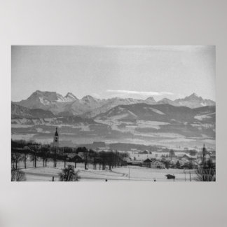 Poster Black and White 1968 German Winter Town Bavaria