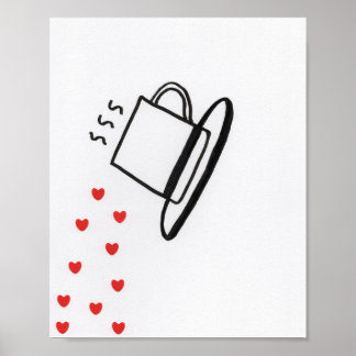 Poster Black and White Cup with Red Hearts Pouring