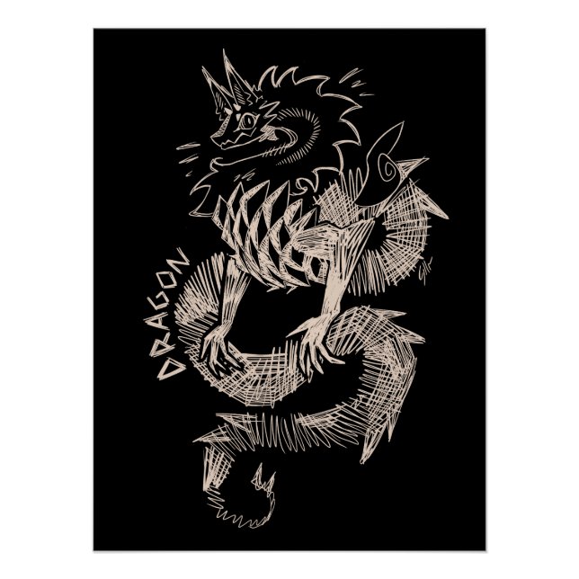 Póster Black and white Dragon sketch (Frente)