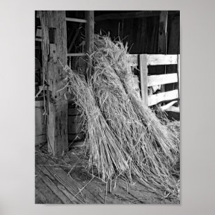 Poster Black And White Farm Photo Wheat Stacks