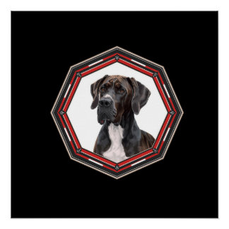 Póster Black And White Great Dane In A Red Frame