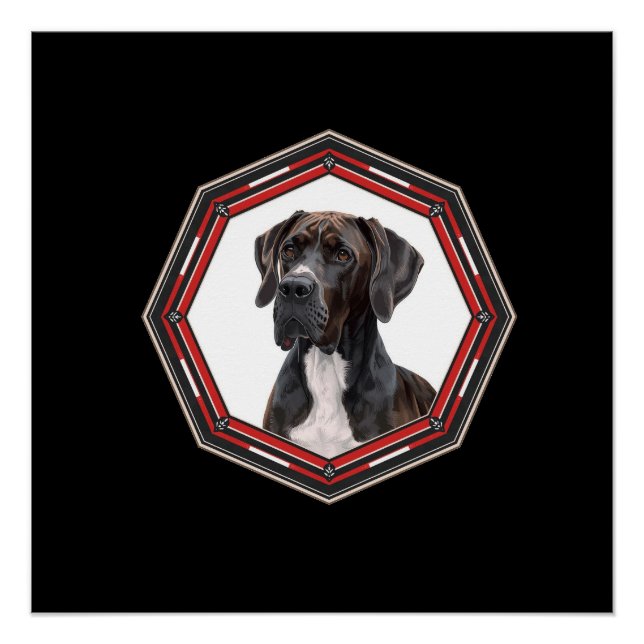 Póster Black And White Great Dane In A Red Frame (Frente)