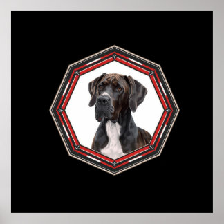 Poster Black And White Great Dane In A Red Frame
