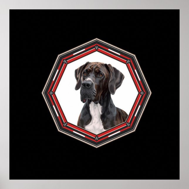 Poster Black And White Great Dane In A Red Frame (Frente)