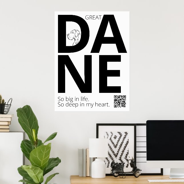 Poster Black and White Great Dane Minimal  (Escritório em casa)