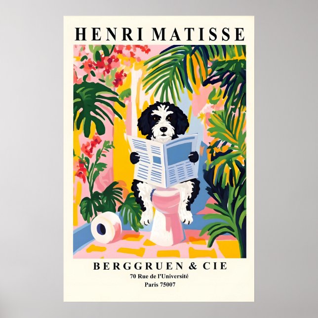 Poster Black and White Portuguese Water Dog Print (Frente)