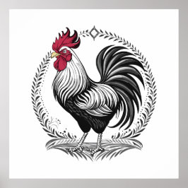 Poster Black and white rooster