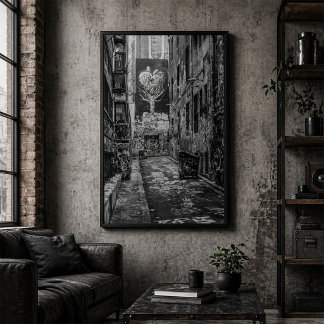 Poster Black and White Urban Graffiti Laneway