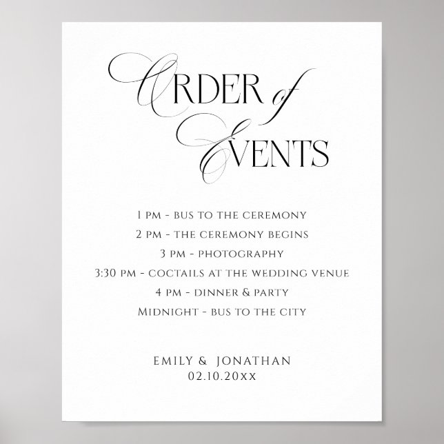 Poster Black and White Wedding Order of Events (Frente)