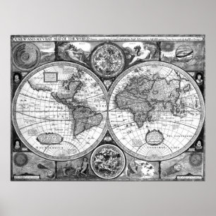 Poster Black and White World Map (1626)