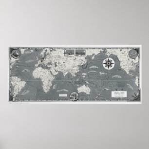 Poster Black And White World Map Total War Battle Map
