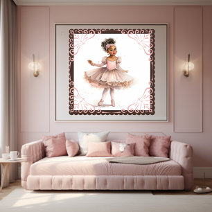 Poster Black Ballerina, Pink Tutu, Floral Headband