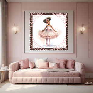 Poster Black Ballerina, Pink Tutu, Pink Ribbon Ponytails