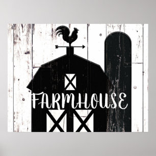 Poster Black Barn White Wood Rushouse Farmhouse Art