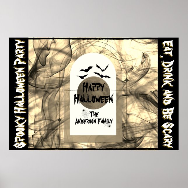 Poster Black Bats Spider Web Full Moon Happy Halloween (Frente)