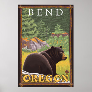 Poster Black Bear in Forest - Bend, Oregon