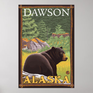 Póster Black Bear in Forest - Dawson, Alaska