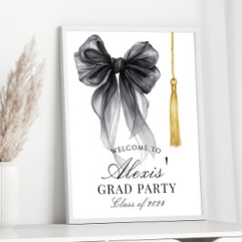 Poster Black Bow Coquette Graduation Party Welcome sign