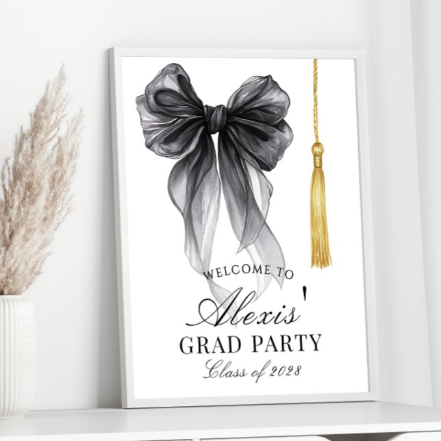 Poster Black Bow Coquette Graduation Party Welcome sign (Criador carregado)