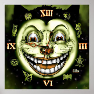 Póster Black Cat 13 Relógio Halloween