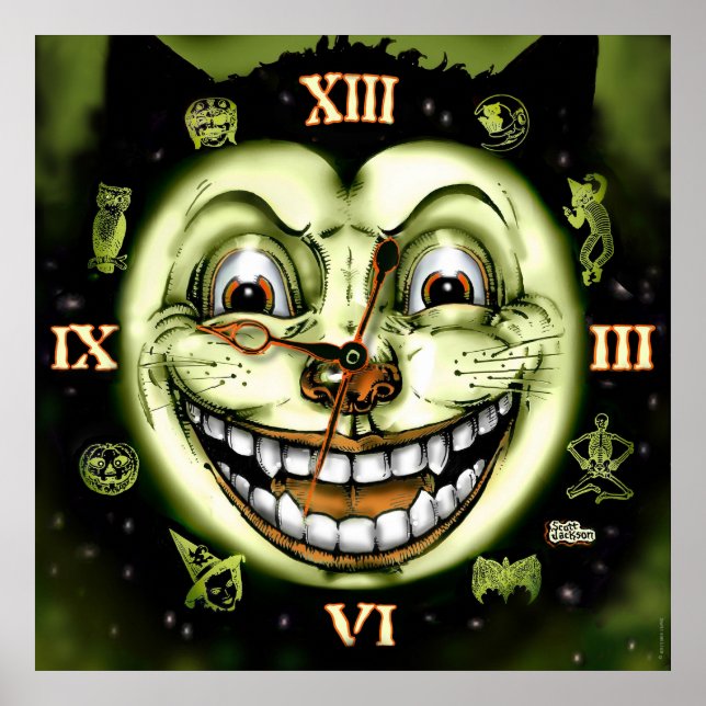 Póster Black Cat 13 Relógio Halloween (Frente)