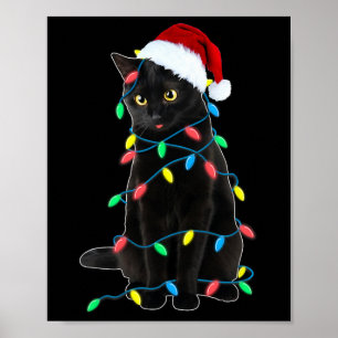 Poster Black Cat Árvore Natal Luzes Diversão Papais noeis