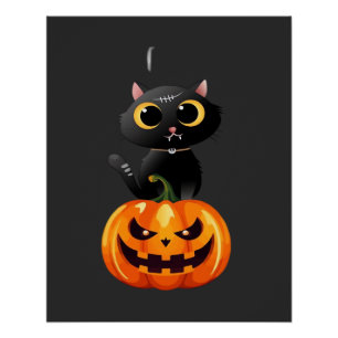 Póster Black Cat Halloween Design � Arte de Abóbora Assus