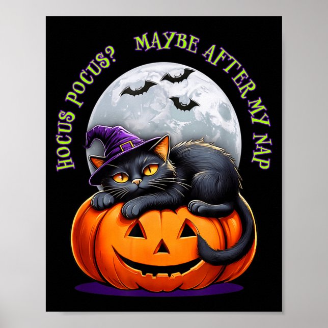 Poster Black Cat Halloween Funny Pumpkin Costume Gift  (Frente)