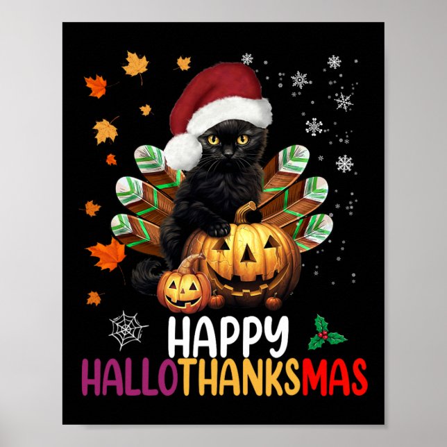 Poster Black Cat Halloween Happy Hallothanksmas Feliz Chr (Frente)