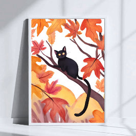 Poster Black Cat in a Tree | Fall Autumn Spooky Cute