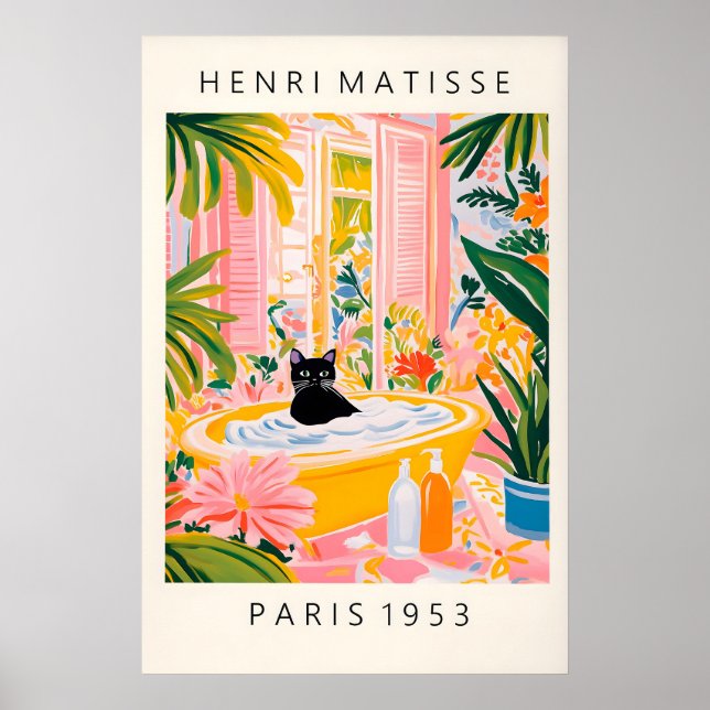 Poster Black Cat in Bathtub Print Matisse Style Bathroom (Frente)