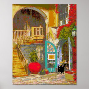 Poster Black Cat In Court Yard
