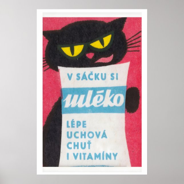 Poster Black Cat Licking Milk Bag - Matchbox Print (Frente)