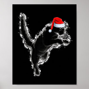 Poster Black Cat Lover Xmas Holiday Santa Hat Black Cat C