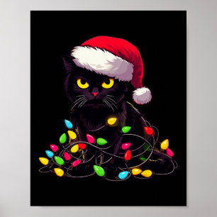 Poster Black Cat Natal Luz Engraçada Gato Passado Xmas Sa