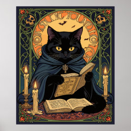 Poster Black Cat Reading A Book Of Solstice Spells