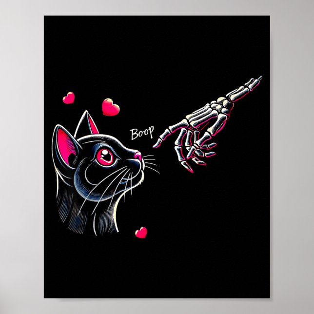 Poster Black Cat Skeleton Hand Boop Valentine's Day Pet O (Frente)