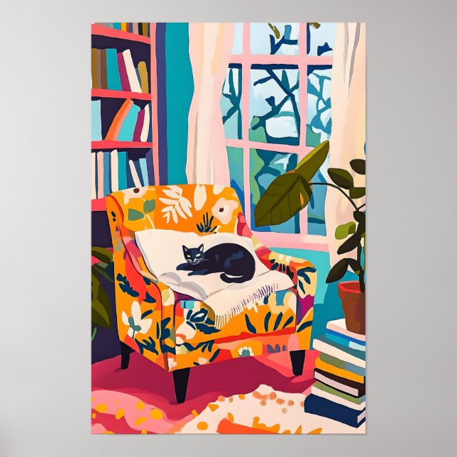 Poster Black cat sleeping on the sofa (Frente)