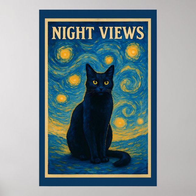 Poster Black Cat Starry Night Van Gogh (Frente)