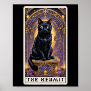 Poster Black Cat Tarot Card The Hermit Halloween Childles