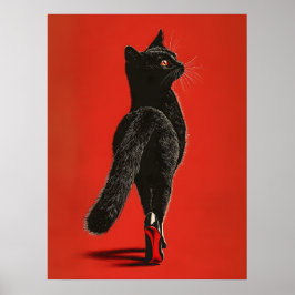 Poster Black Cat Walking the Catwalk – Fashion Illustrati