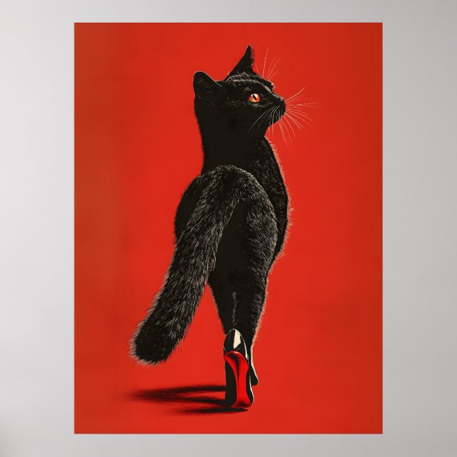 Poster Black Cat Walking the Catwalk – Fashion Illustrati (Frente)