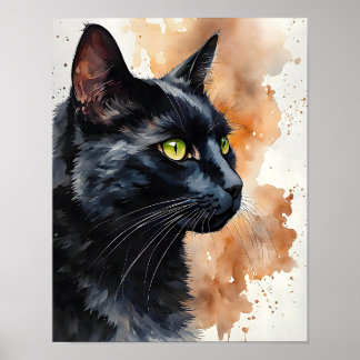 Poster Black Cat Watercolor Elegant Feline Wall Art Print