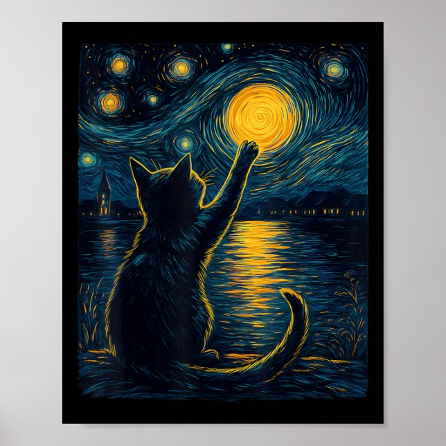 Poster Black Cats Lover Starry Night Vincent Van Gogh (Frente)
